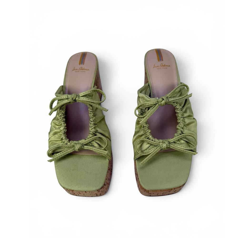 Sam Edelman Dova Platform Sandal Womens 7.5 Lime Green Cork Block Heel Slip On - Picture 4 of 16